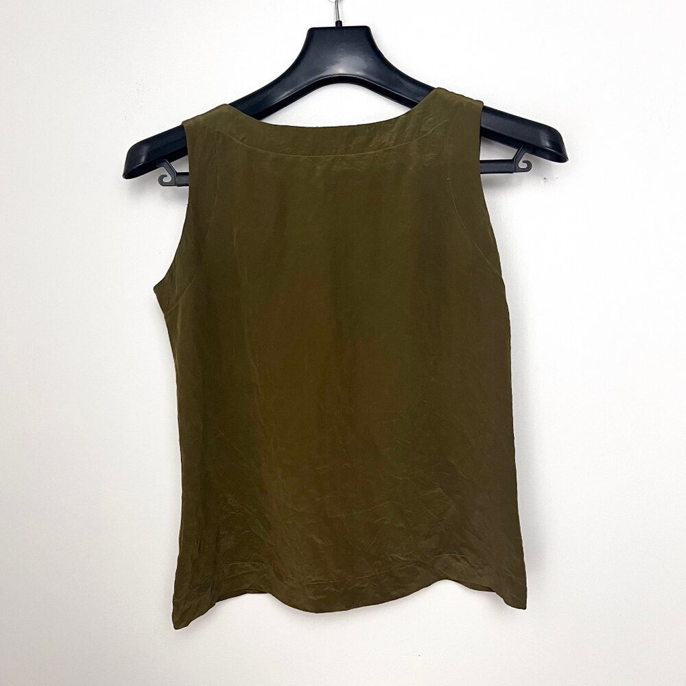 Linda Allard for Ellen Tracy Vintage 100% Silk Top, Olive Green, Petite Size 6